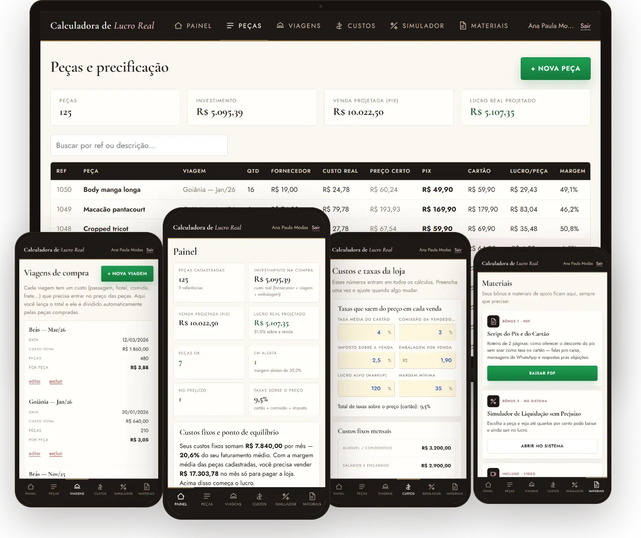 Calculadora de Lucro Real no notebook e em celulares