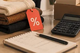 Etiqueta de desconto e calculadora